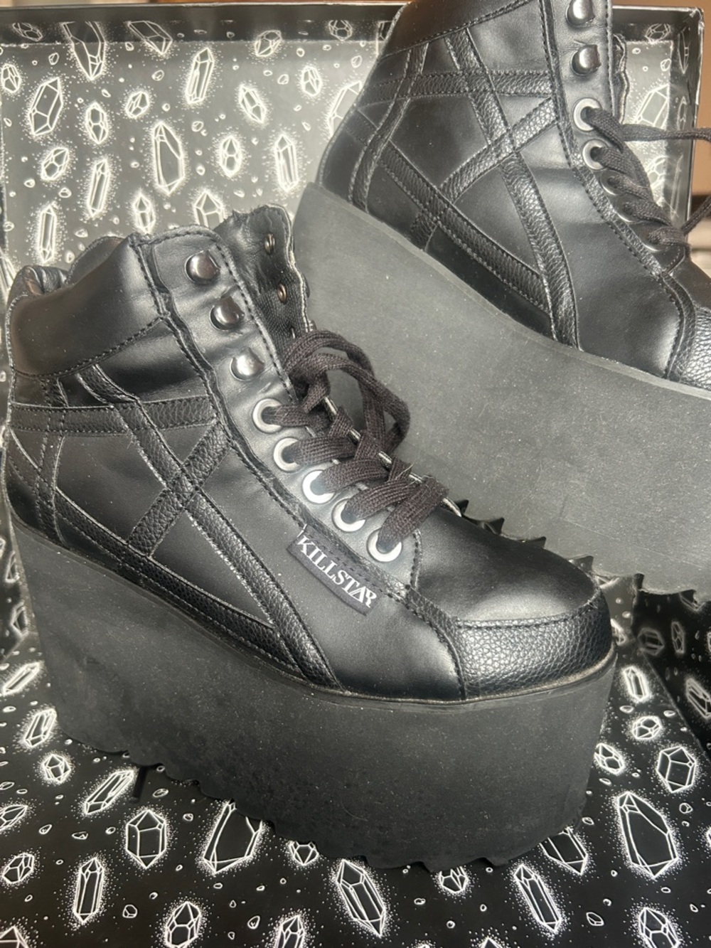 KILLSTAR Black Platform Wedge malice trainer sneakers size 6